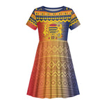 Afro Chad Christmas Kid Short Sleeve Dress Coat Of Arms With African Pattern