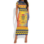 Afro Chad Christmas Short Sleeve Bodycon Dress Coat Of Arms With African Pattern LT15