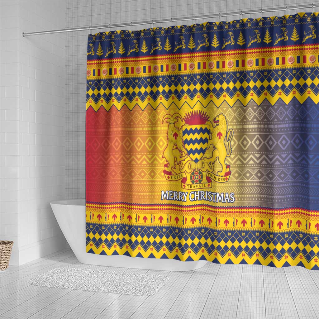 Afro Chad Christmas Shower Curtain Coat Of Arms With African Pattern