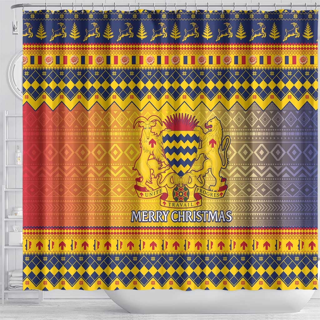 Afro Chad Christmas Shower Curtain Coat Of Arms With African Pattern