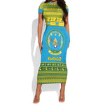Afro Rwanda Christmas Short Sleeve Bodycon Dress Noheli Nziza Coat Of Arms - African Pattern LT15