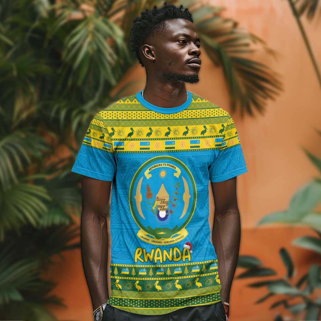Afro Rwanda Christmas T shirt Noheli Nziza Coat Of Arms - African Pattern