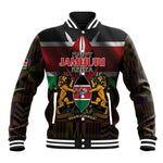 Kenya Jamhuri Day Baseball Jacket Coat Of Arms With Kente Pattern - African Pride