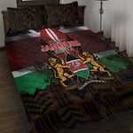 Kenya Jamhuri Day Quilt Bed Set Coat Of Arms With Kente Pattern - African Pride