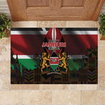 Kenya Jamhuri Day Rubber Doormat Coat Of Arms With Kente Pattern - African Pride
