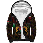 Kenya Jamhuri Day Sherpa Hoodie Coat Of Arms With Kente Pattern - African Pride
