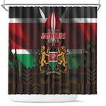 Kenya Jamhuri Day Shower Curtain Coat Of Arms With Kente Pattern - African Pride