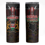Kenya Jamhuri Day Skinny Tumbler Coat Of Arms With Kente Pattern - African Pride
