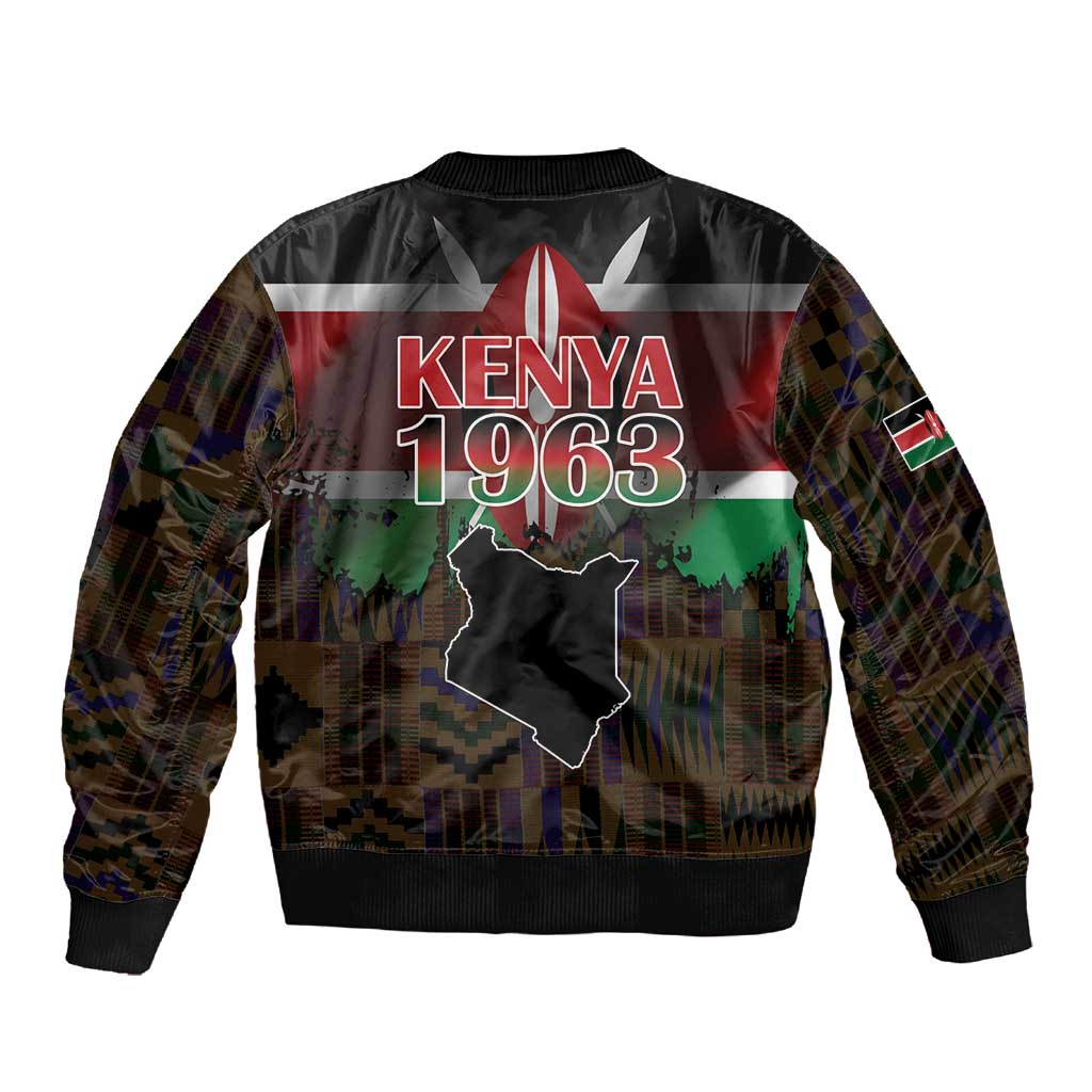 Kenya Jamhuri Day Sleeve Zip Bomber Jacket Coat Of Arms With Kente Pattern - African Pride