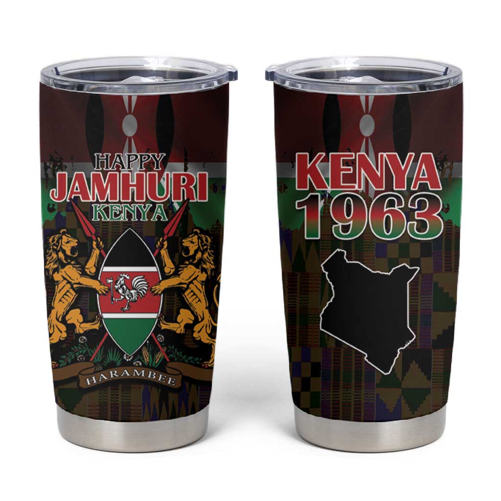 Kenya Jamhuri Day Tumbler Cup Coat Of Arms With Kente Pattern - African Pride