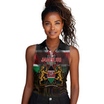 Kenya Jamhuri Day Women Sleeveless Polo Shirt Coat Of Arms With Kente Pattern - African Pride