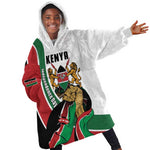 Personalized Kenya Independence Day Kid Wearable Blanket Hoodie Lion With Coat Of Arms - African Pride