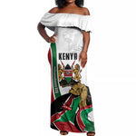 Personalized Kenya Independence Day Off Shoulder Maxi Dress Lion With Coat Of Arms - African Pride