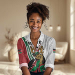 Personalized Kenya Independence Day Women Casual Shirt Lion With Coat Of Arms - African Pride