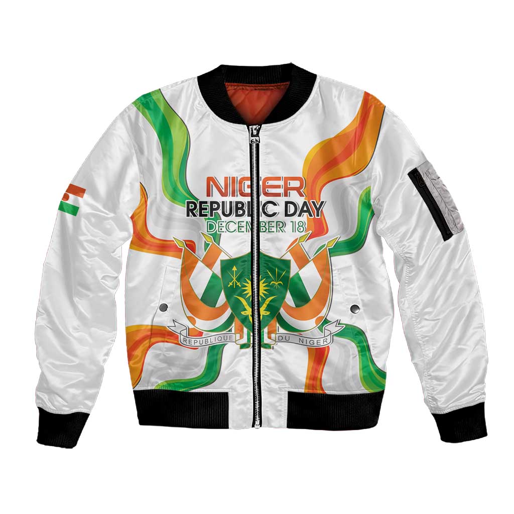 Personalized Jamhuriyar Nijar Republic Day Sleeve Zip Bomber Jacket Coat Of Arms With Flag - African Pride