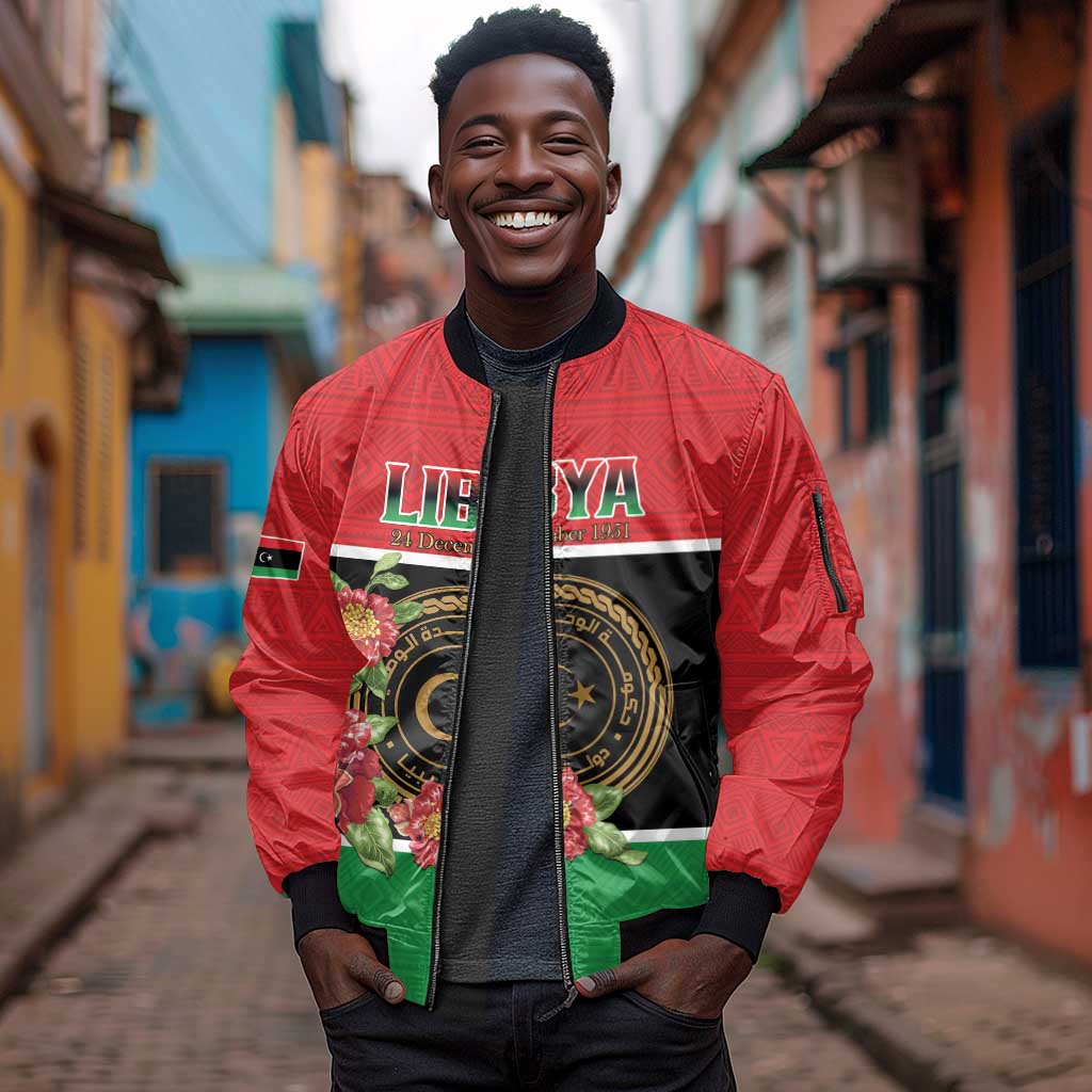 Personalized Happy Libya Sleeve Zip Bomber Jacket Independence Day - African Pride
