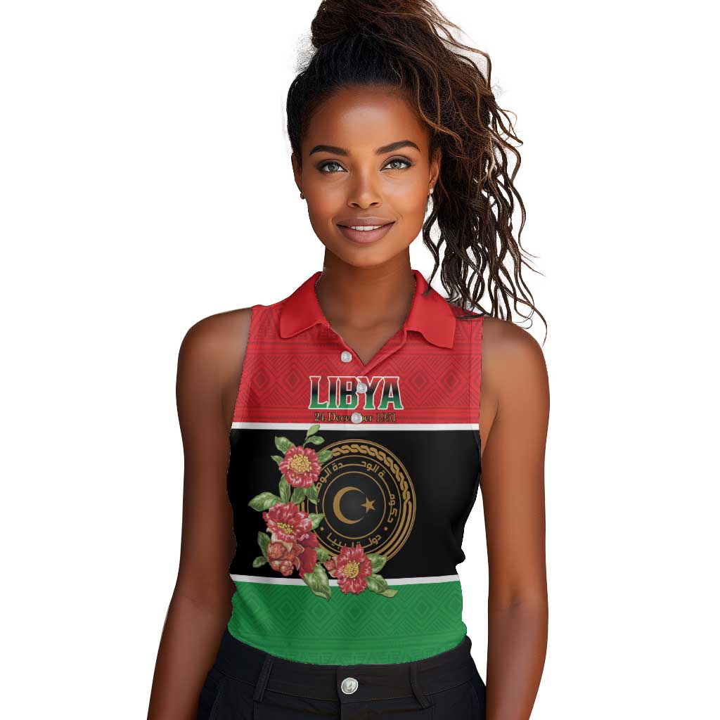 Personalized Happy Libya Women Sleeveless Polo Shirt Independence Day - African Pride