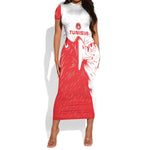 Custom Tunisia Football Short Sleeve Bodycon Dress Go Champions LT15