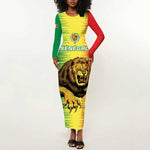 Custom Afro Senegal Football Long Sleeve Bodycon Dress Lions of Teranga - Flag Style LT15