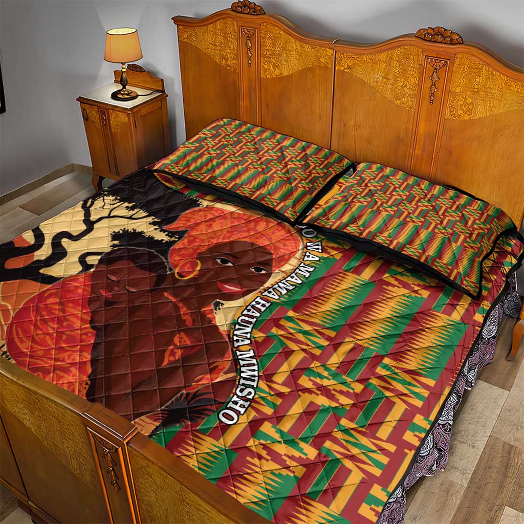 African Happy Mother's Day Quilt Bed Set Black Mothers Kente Pattern