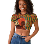 African Happy Mother's Day Raglan Cropped T shirt Black Mothers Kente Pattern