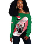 Personalized Sudan Off Shoulder Sweater Coat Of Arms Flag Style