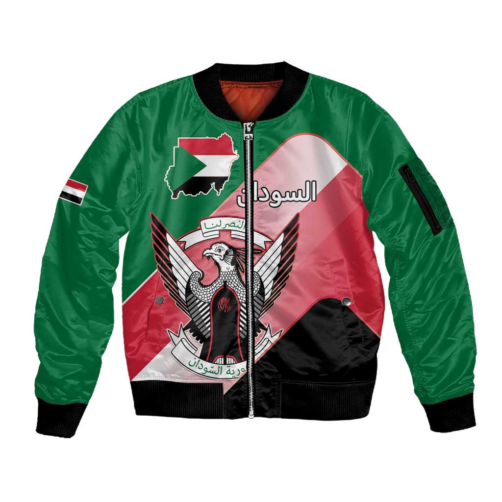 Personalized Sudan Sleeve Zip Bomber Jacket Coat Of Arms Flag Style
