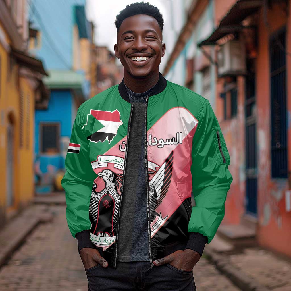 Personalized Sudan Sleeve Zip Bomber Jacket Coat Of Arms Flag Style