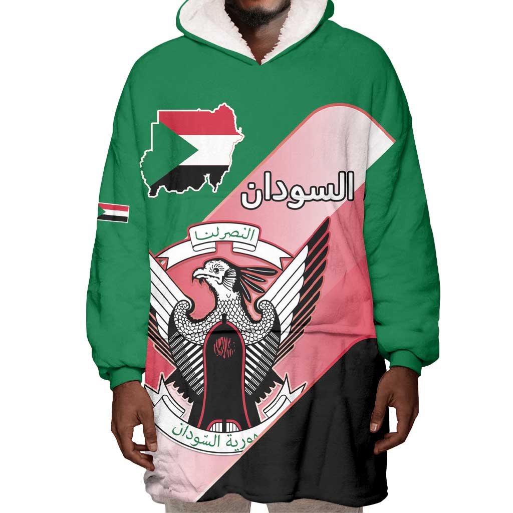 Personalized Sudan Wearable Blanket Hoodie Coat Of Arms Flag Style