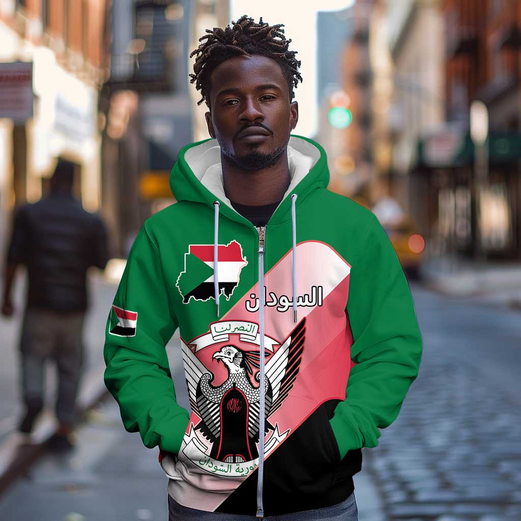 Personalized Sudan Zip Hoodie Coat Of Arms Flag Style