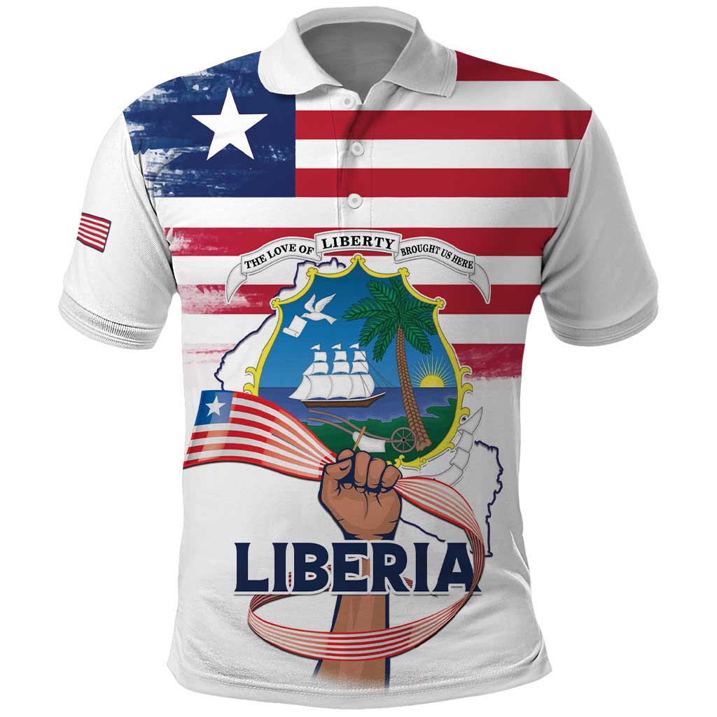 Personalised Liberia Flag Day Polo Shirt Coat Of Arms With Map