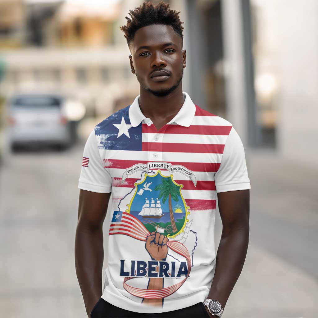 Personalised Liberia Flag Day Polo Shirt Coat Of Arms With Map