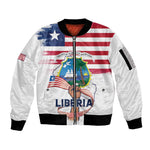Personalised Liberia Flag Day Sleeve Zip Bomber Jacket Coat Of Arms With Map