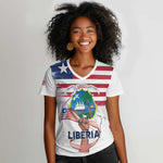 Personalised Liberia Flag Day Women V-Neck T-Shirt Coat Of Arms With Map