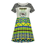 Personalized Sudan Kid Short Sleeve Dress Coat Of Arms 1956-1970 With African Pattern - African Pride
