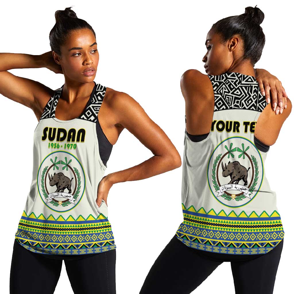 Personalized Sudan Women Racerback Tank Coat Of Arms 1956-1970 With African Pattern - African Pride