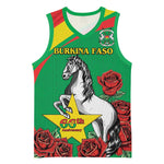 Personalized Burkina Faso Basketball Jersey White Stallion With Red Rose - Republic Day - African Pride