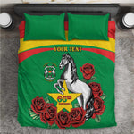 Personalized Burkina Faso Bedding Set White Stallion With Red Rose - Republic Day