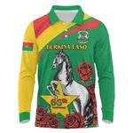 Personalized Burkina Faso Long Sleeve Polo Shirt White Stallion With Red Rose - Republic Day