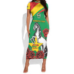 Personalized Burkina Faso Short Sleeve Bodycon Dress White Stallion With Red Rose - Republic Day LT15