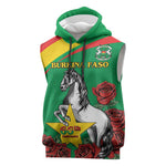 Personalized Burkina Faso Sleeveless Hoodie White Stallion With Red Rose - Republic Day - African Pride