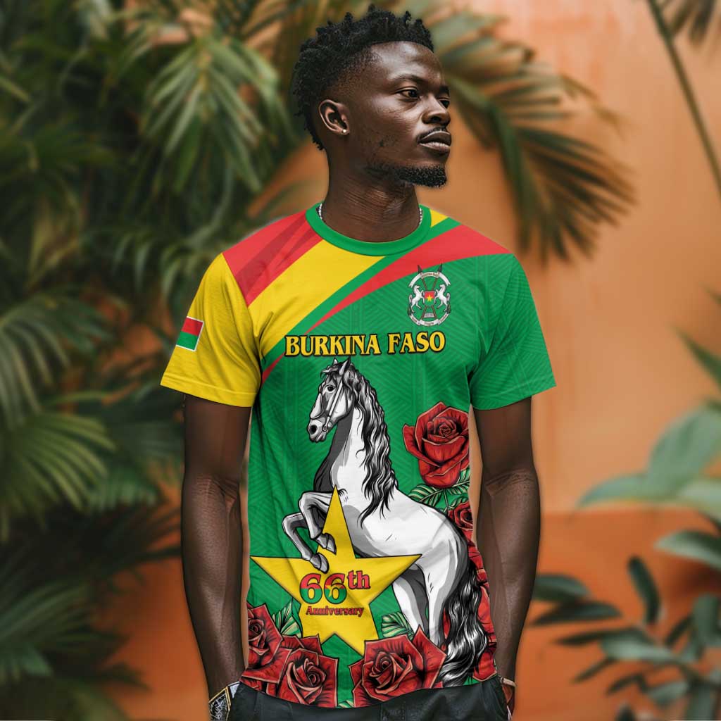 Personalized Burkina Faso T shirt White Stallion With Red Rose - Republic Day