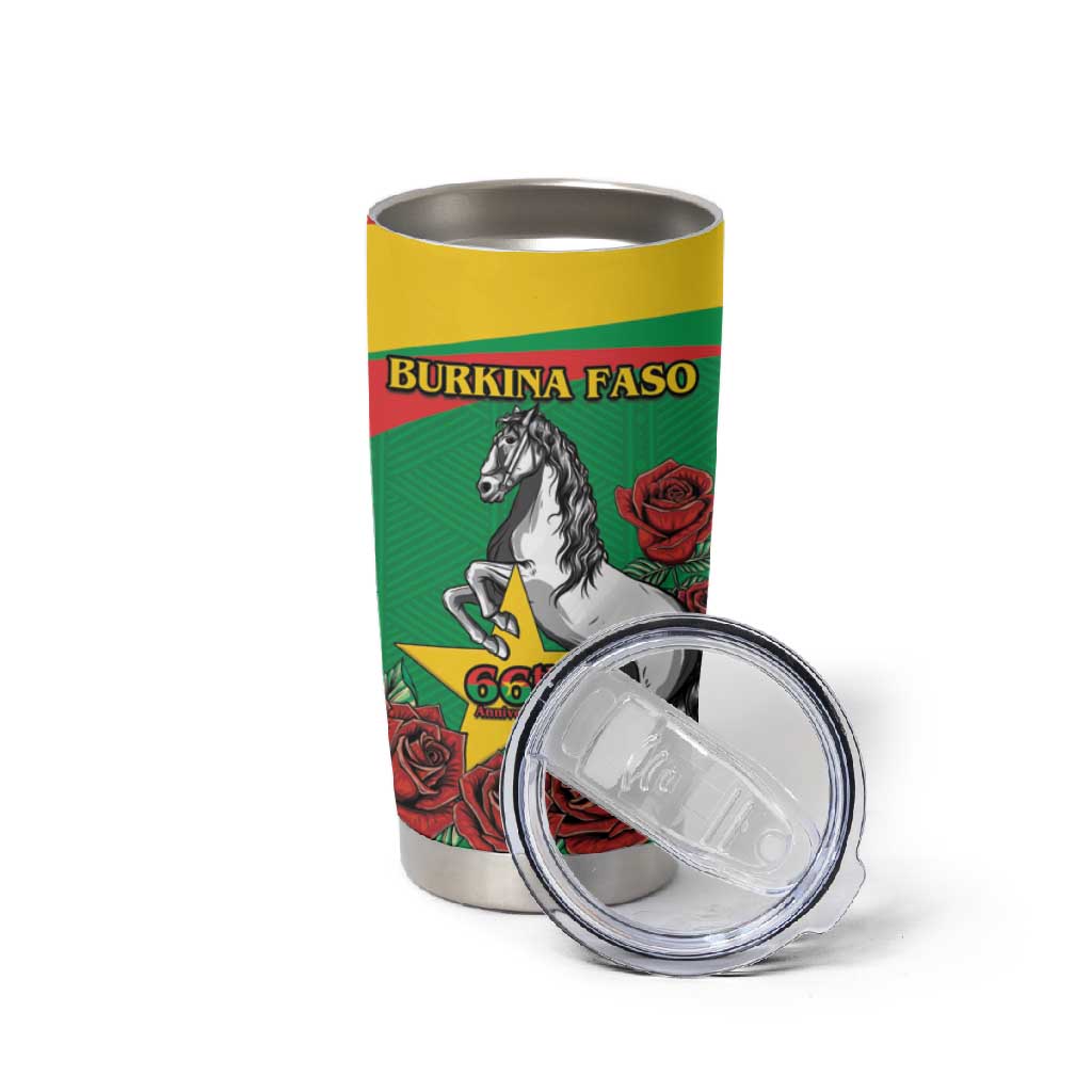 Personalized Burkina Faso Tumbler Cup White Stallion With Red Rose - Republic Day