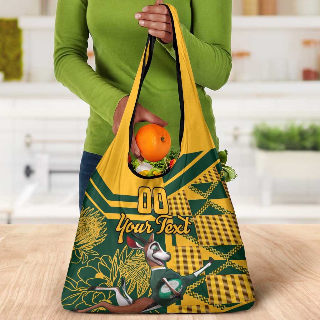 Custom South Africa Rugby Grocery Bag Springboks With Protea Cynaroides