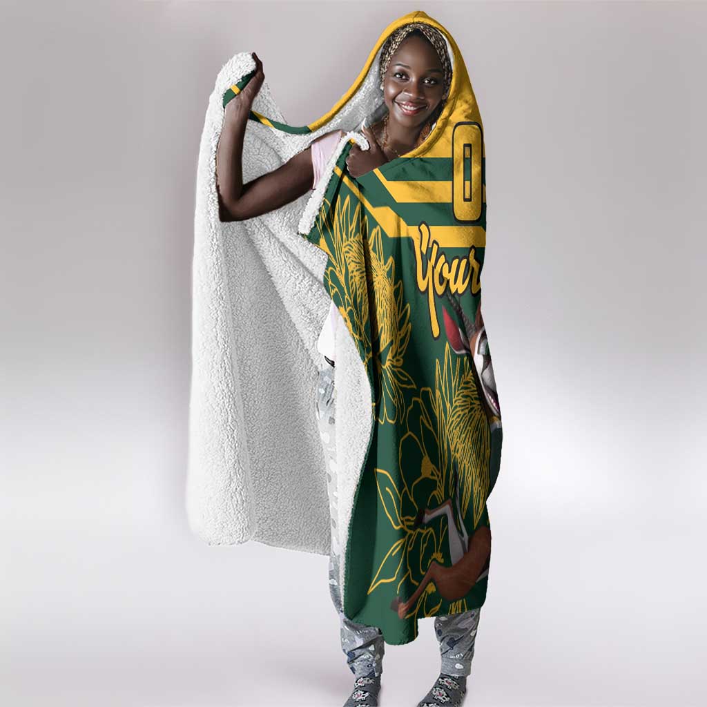 Custom South Africa Rugby Hooded Blanket Springboks With Protea Cynaroides