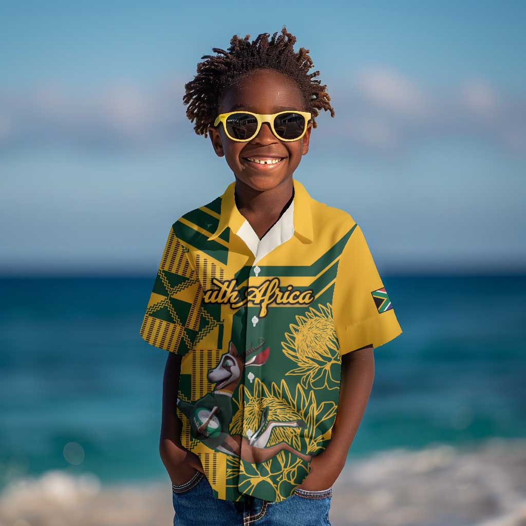 South Africa Rugby Kid Hawaiian Shirt - Springbok Mascot, Players Fighting for Victory LT03 main image 1