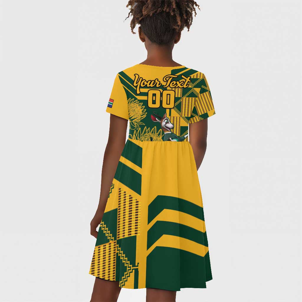 Custom South Africa Rugby Kid Short Sleeve Dress Springboks With Protea Cynaroides