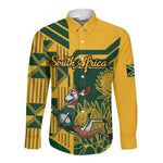 Custom South Africa Rugby Long Sleeve Button Shirt Springboks With Protea Cynaroides