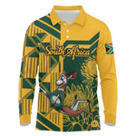 Custom South Africa Rugby Long Sleeve Polo Shirt Springboks With Protea Cynaroides