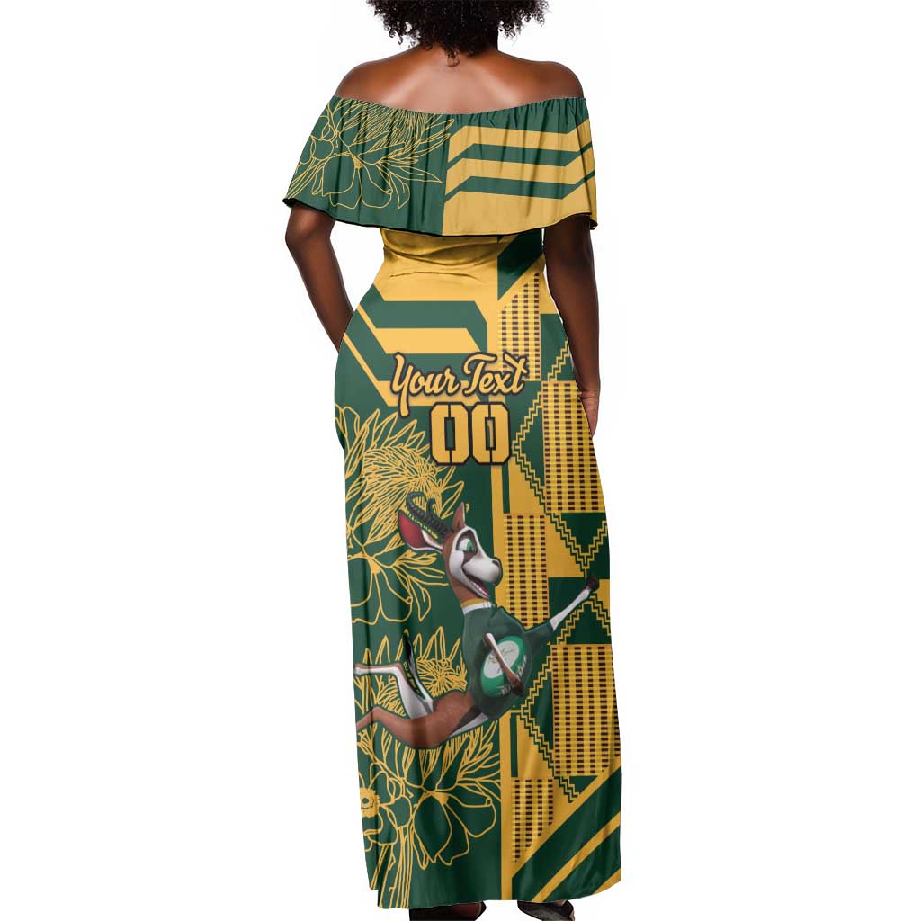 Custom South Africa Rugby Off Shoulder Maxi Dress Springboks With Protea Cynaroides
